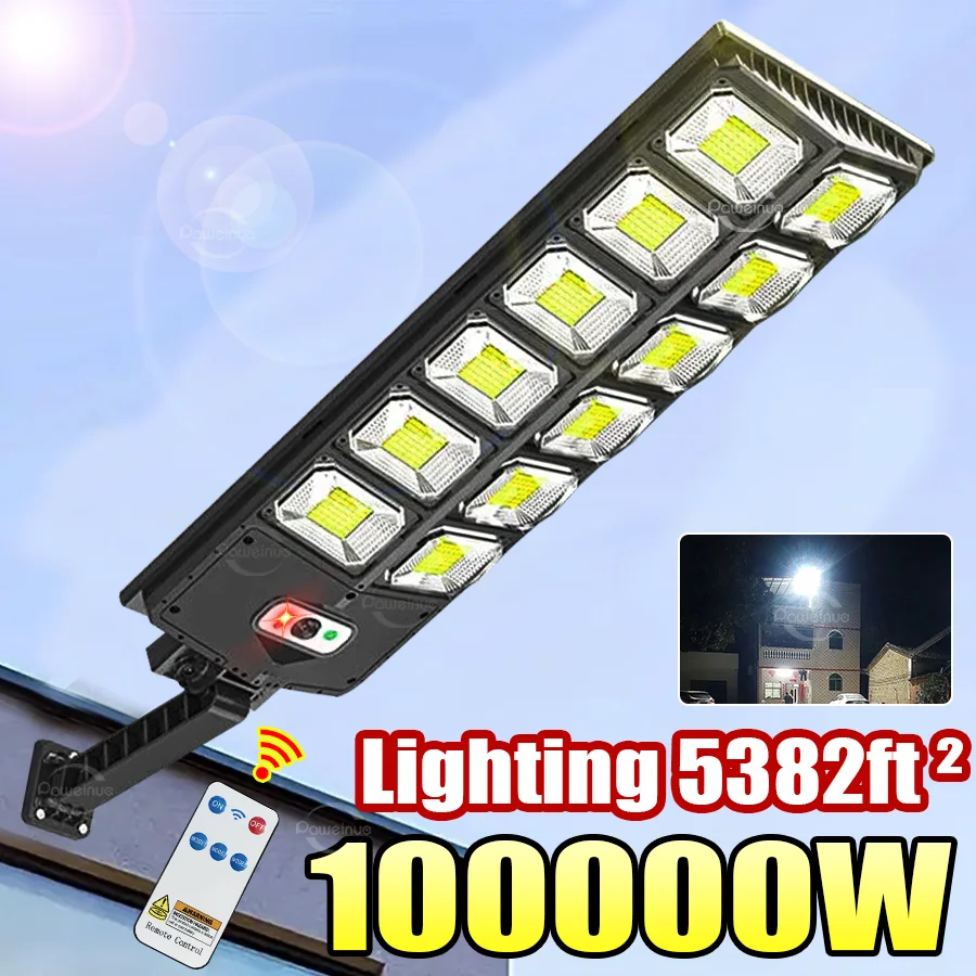 Outdoor Solar LED Lights Waterproof 10000W Super Bright Wall Lamp With Motion Sensor Remote Control External Garden Street Light