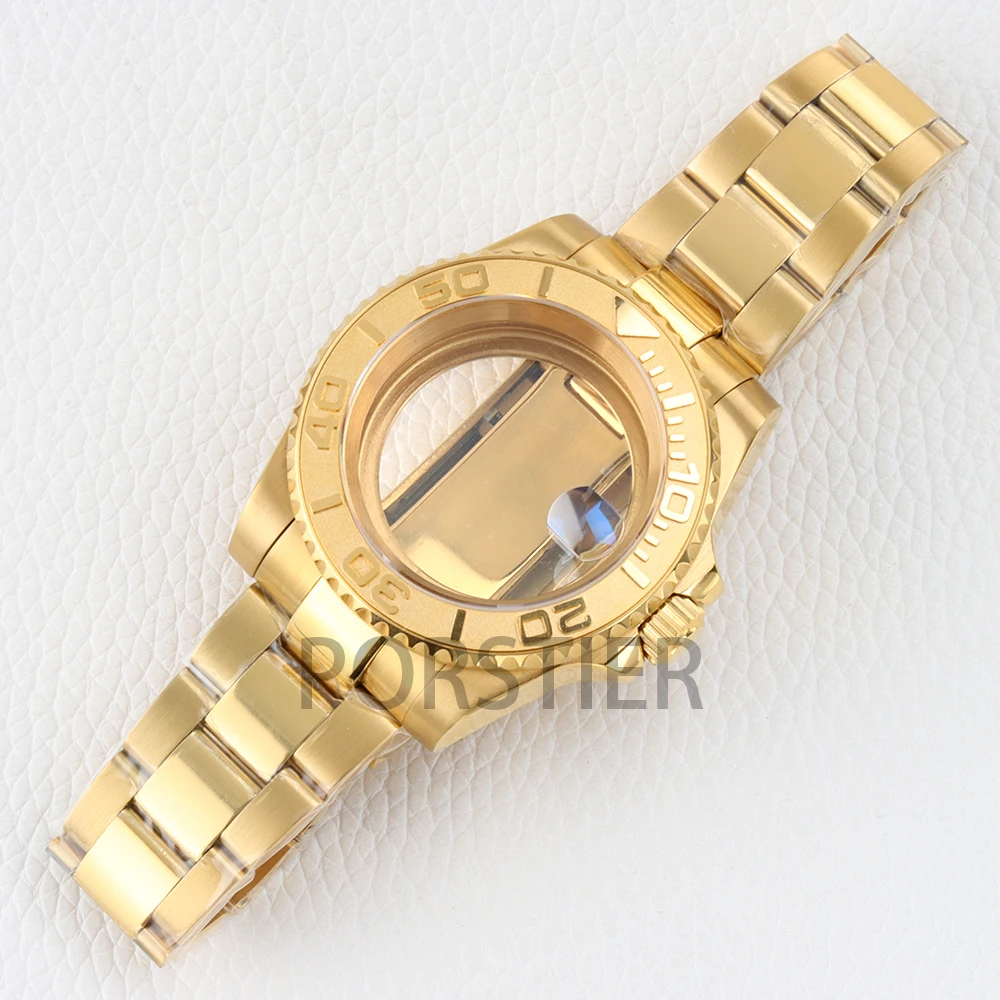 PVD Gold 40mm Nh35 Watch Case Sapphire Glass for Yacht-master/Gmt/Sub 28.5mm Dial fit NH34/NH35/NH36/NH38 Movement 316L Steel