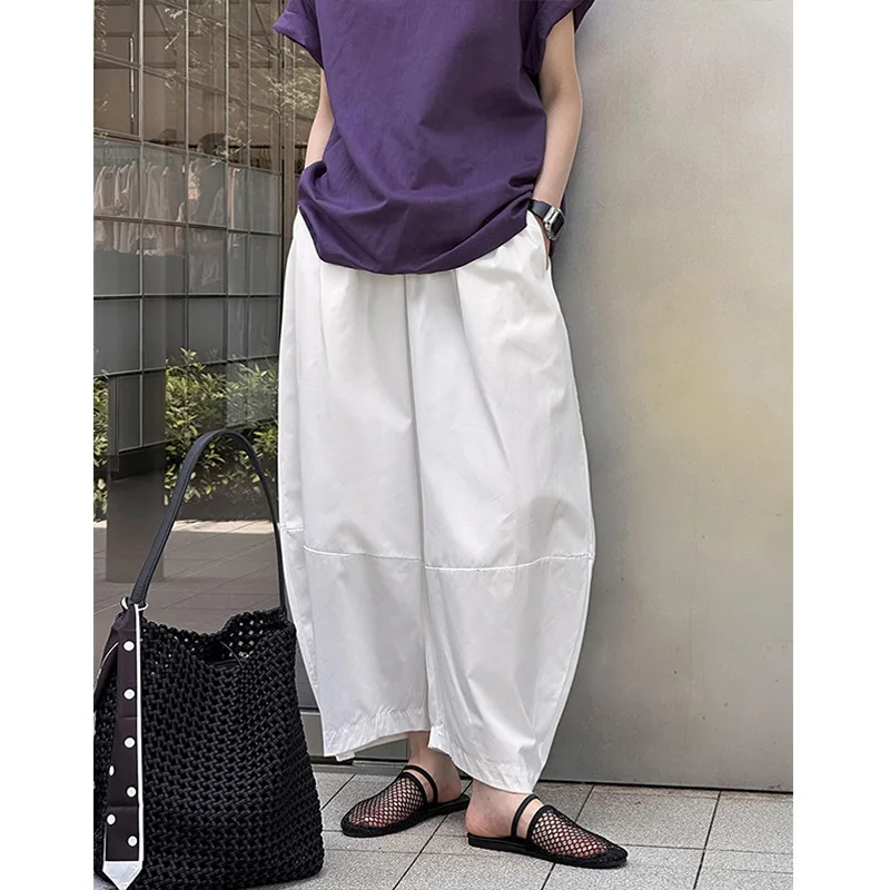 EAEOVNI Casualหลวมสีทึบกางเกงยาวผู้หญิงสูงเอวสีทึบกางเกงขากว้างแฟชั่น 2025 เสื้อผ้าใหม่ฤดูร้อน