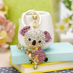 Cute Rhinestone Inlaid Koala Pendant Keychain Car Key Ring Holder Bag Charm Lovely Hanging Bag Decoration Jewelry Gift Fashion