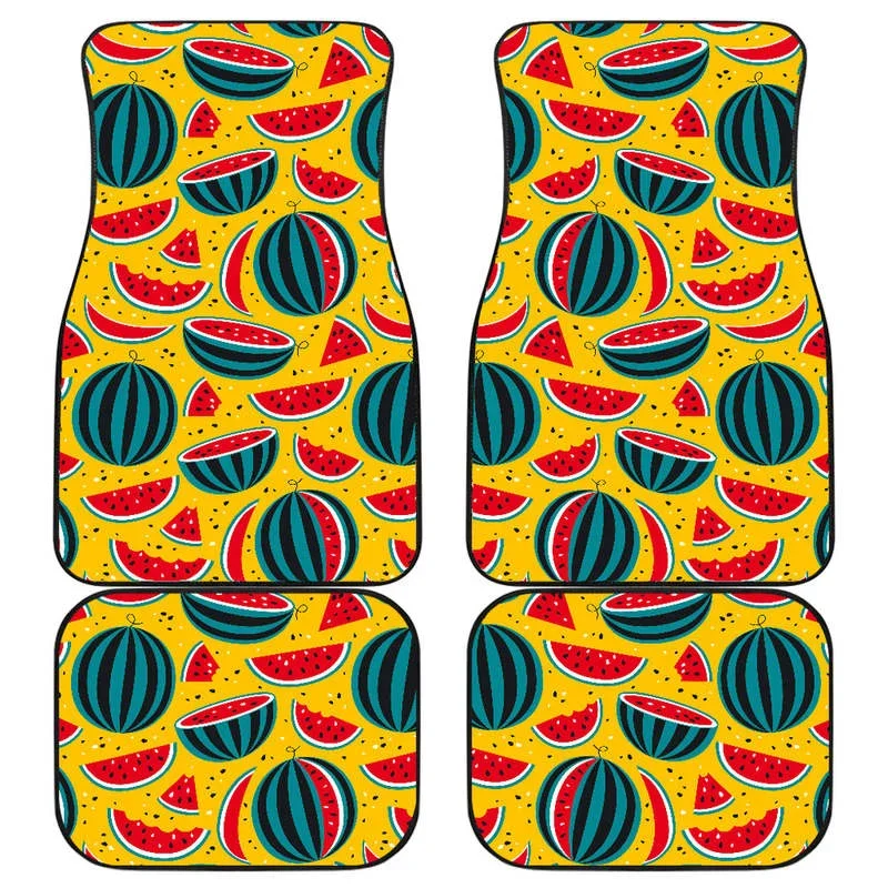 Yellow Watermelon Pieces Pattern Print Front and Back Car Floor Mats Heavy Carpet Front and Rear Full Set 4PCs Pack