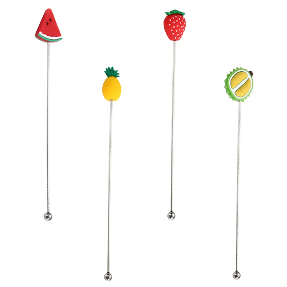 

4 Pcs Cartoon Fruit Stir Bar Fruits Stirring Rods Stainless Steel Cocktail Sticks