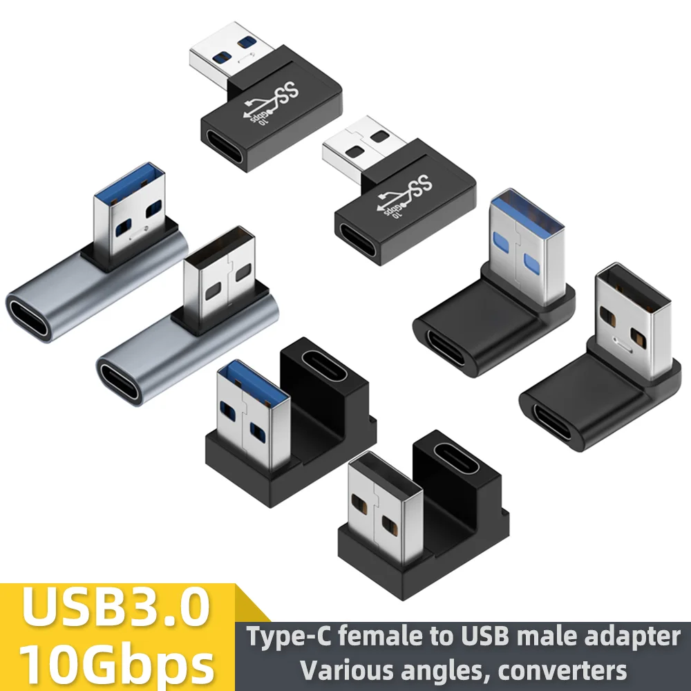 USB 3.0 90 Degree USB-C Female to USB-A Adapter 10Gbps High-Speed Transmission Up-Down U Connector for Laptops Notebooks