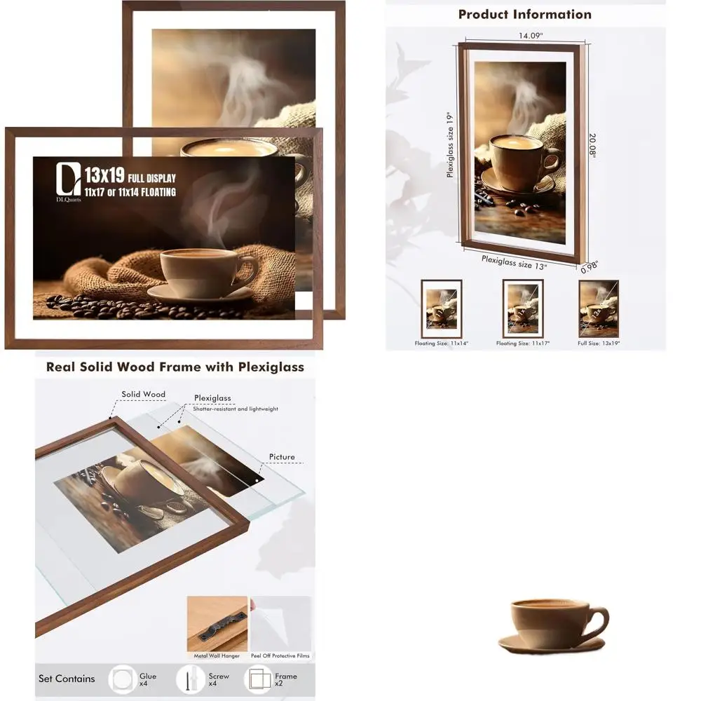 زوج من إطارات الصور الخشبية الصلبة مقاس 13 × 19 مع زجاج شبكي مزدوج لصور مقاس 11 × 17/14، لمسة نهائية من خشب الجوز الداكن