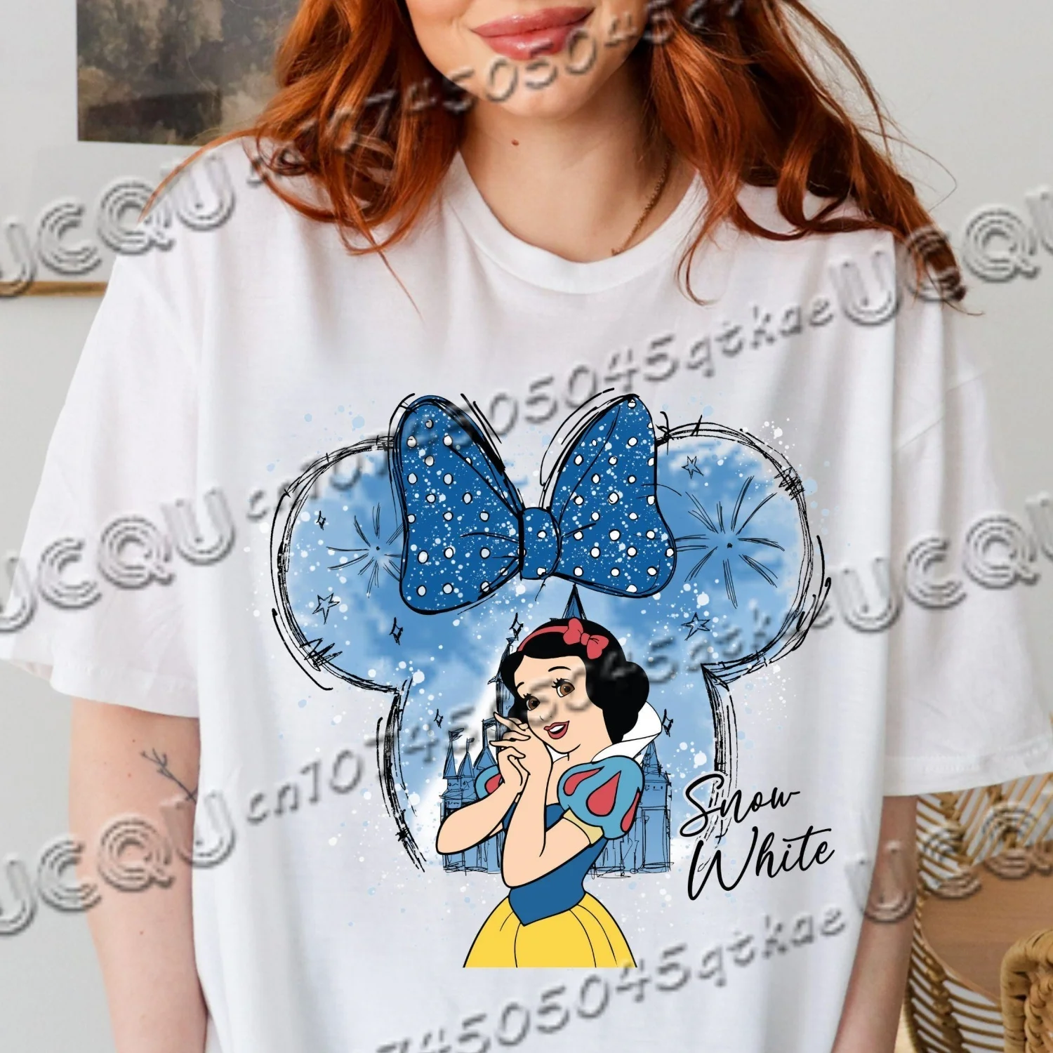 Schneewittchen-Aquarell-Minnie-Ohren-Kurzarmshirt für Damen, Freundinnen, modisches und lässiges, vielseitiges T-Shirt