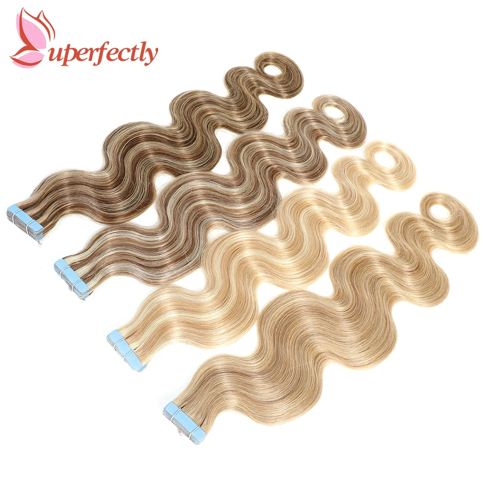 Uperfect-Body Wave Tape In Extensions, 100% Cabelo Humano, Colorido Brasileiro, Trama De Pele Sem Costura, Full End, 12 "-26", 2g por Pc