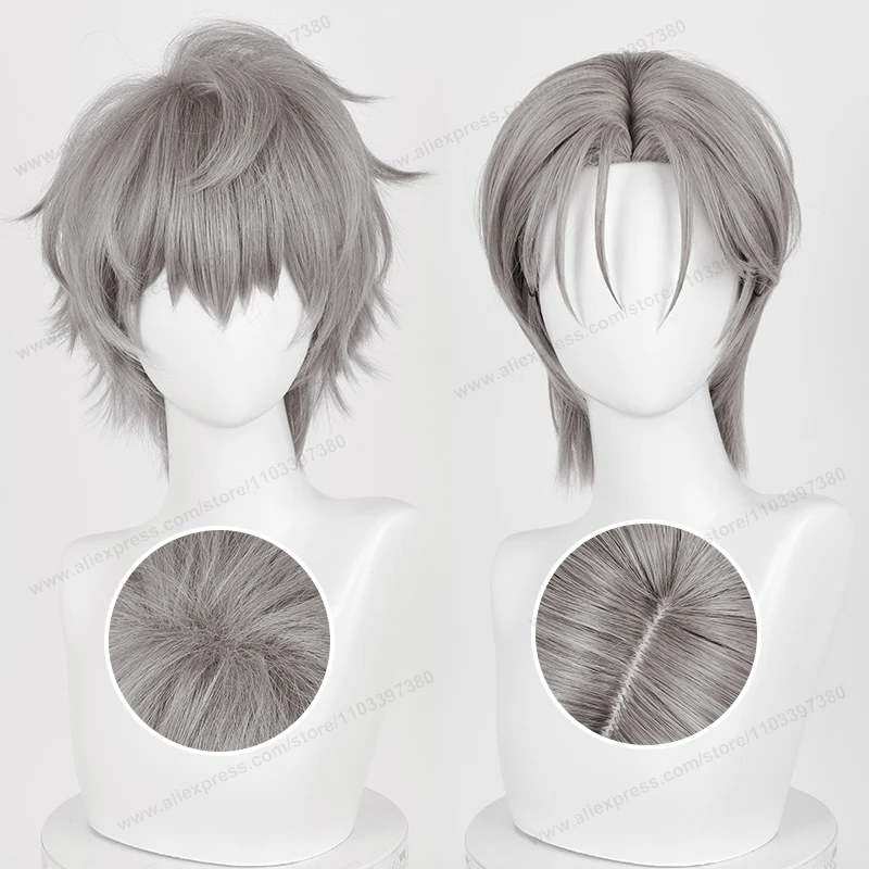 

Парик для косплея Till, 30 см, короткие серые мужские парики, аниме, парик для косплея, термостойкие синтетические волосы на Хэллоуин
