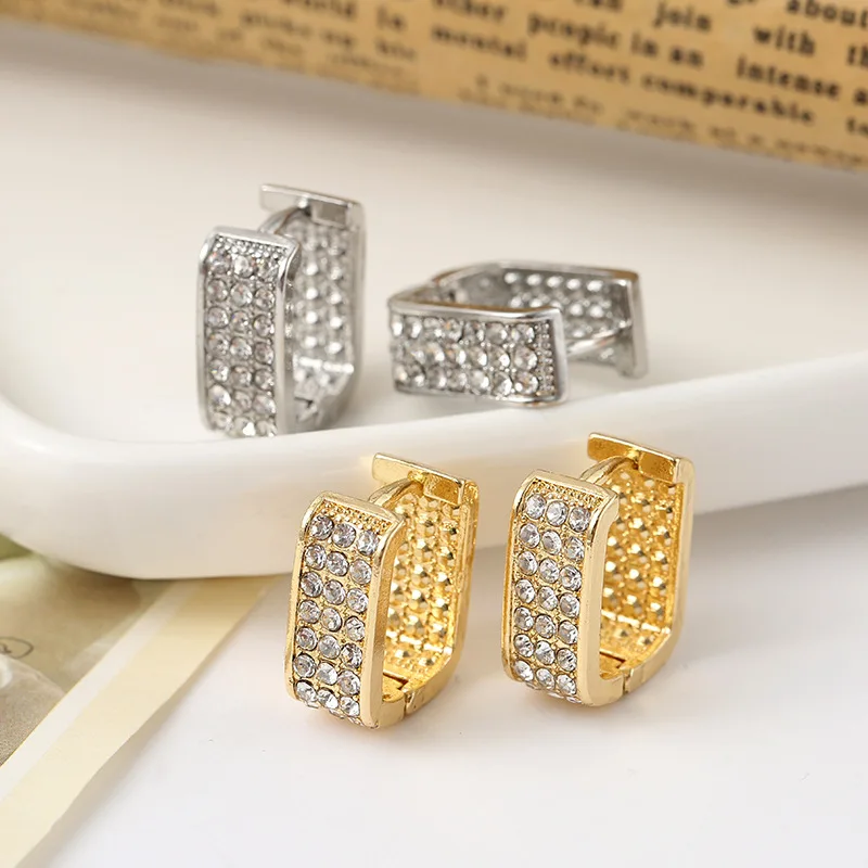 

Elegant Rhinestone-studded U Shape Hoop Earrings Geometric Gold Color Bling CZ Long Ear Buckles for Women Fashion Chic Jewelry