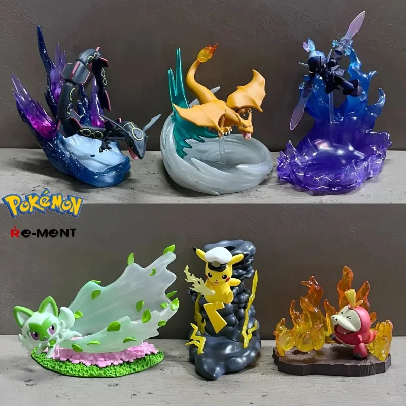 

В наличии Re-Ment, подлинная настольная битва Pokemon, Пикачу, блестящая миниатюрная сцена Rayquaza, коллекционная экшн-модель, слепая коробка, подарки