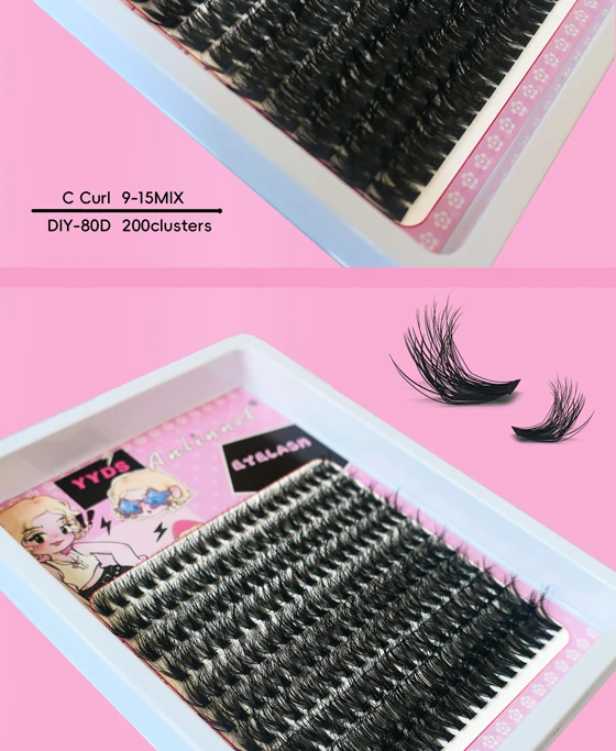 10 Reihen, 200 Cluster mit 3D-Wimpern, Make-up-Wimpern, natürliche und flauschige Wimpern, persönliche, leicht zu entblättende Wimpern, 9–15 mm – Detail 10