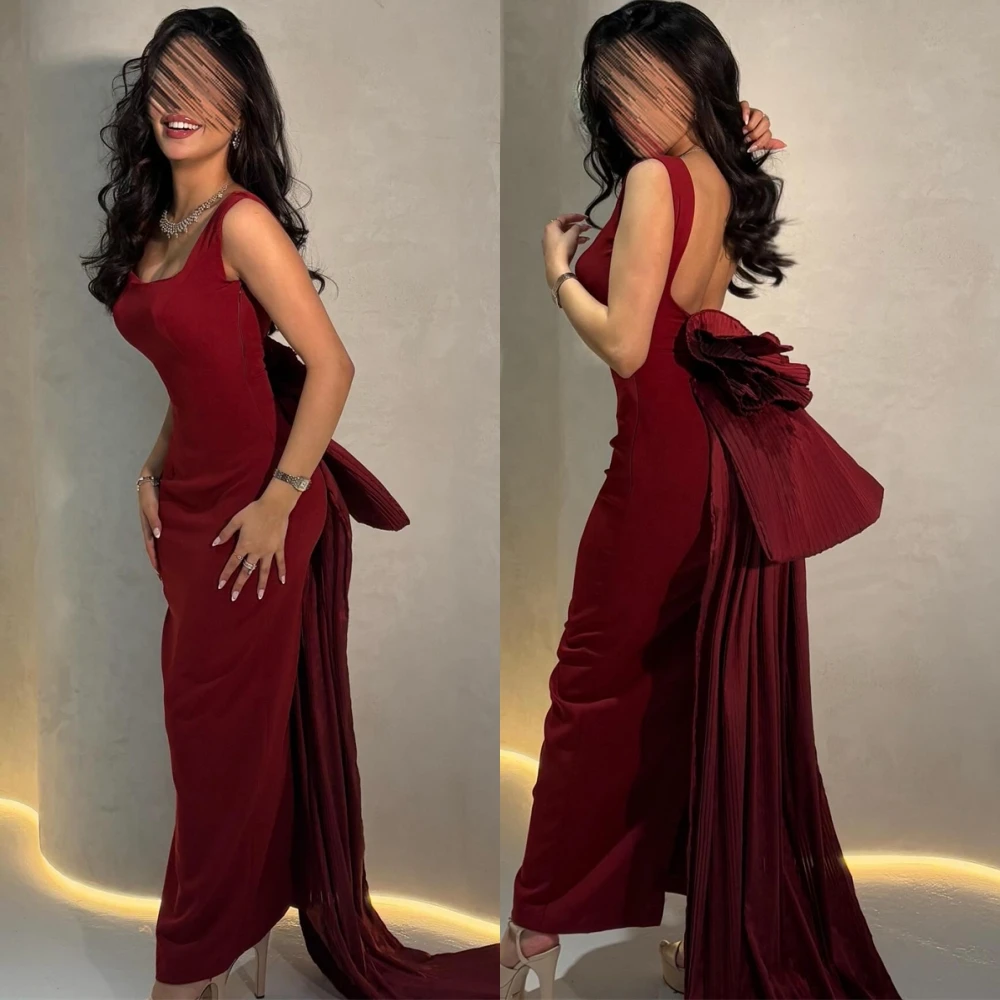 

Customized Elegant Square Collar Evening Dress Classic Sleeveless Jersey Prom Dresses Luxury Panel Train Bespoke Occasion Gowns