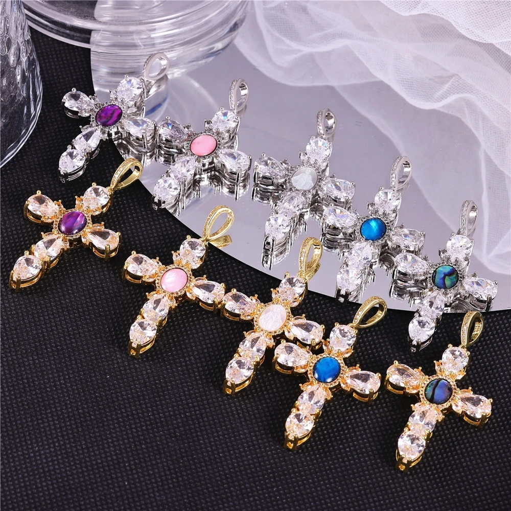 Juya 18K vergoldete kubische Zirkonia-Kreuzanhänger in großer Größe für orthodoxe katholische christliche DIY-Schmuckherstellung und religiöse Talismane – Detail 3
