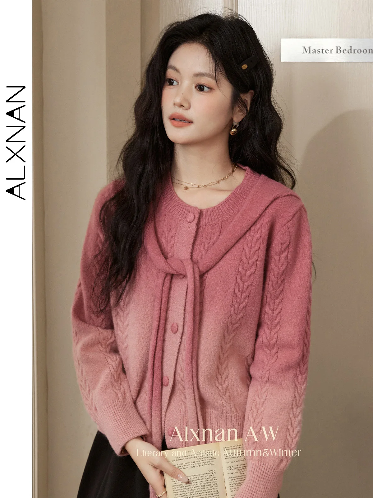 

Ombre Knitted Cardigan Women Cute Lace-up Shawl Loose-fit 2025 Autumn Winter Warm Sweaters Elegant Casual Female Knitwear L52158