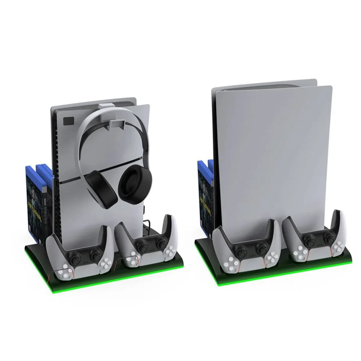 

Charging Stand with Cooling Fan for PS5 and PS5 Slim Console, Dual Controller Charger Station with 9 RGB Lights(White)-ABRJ