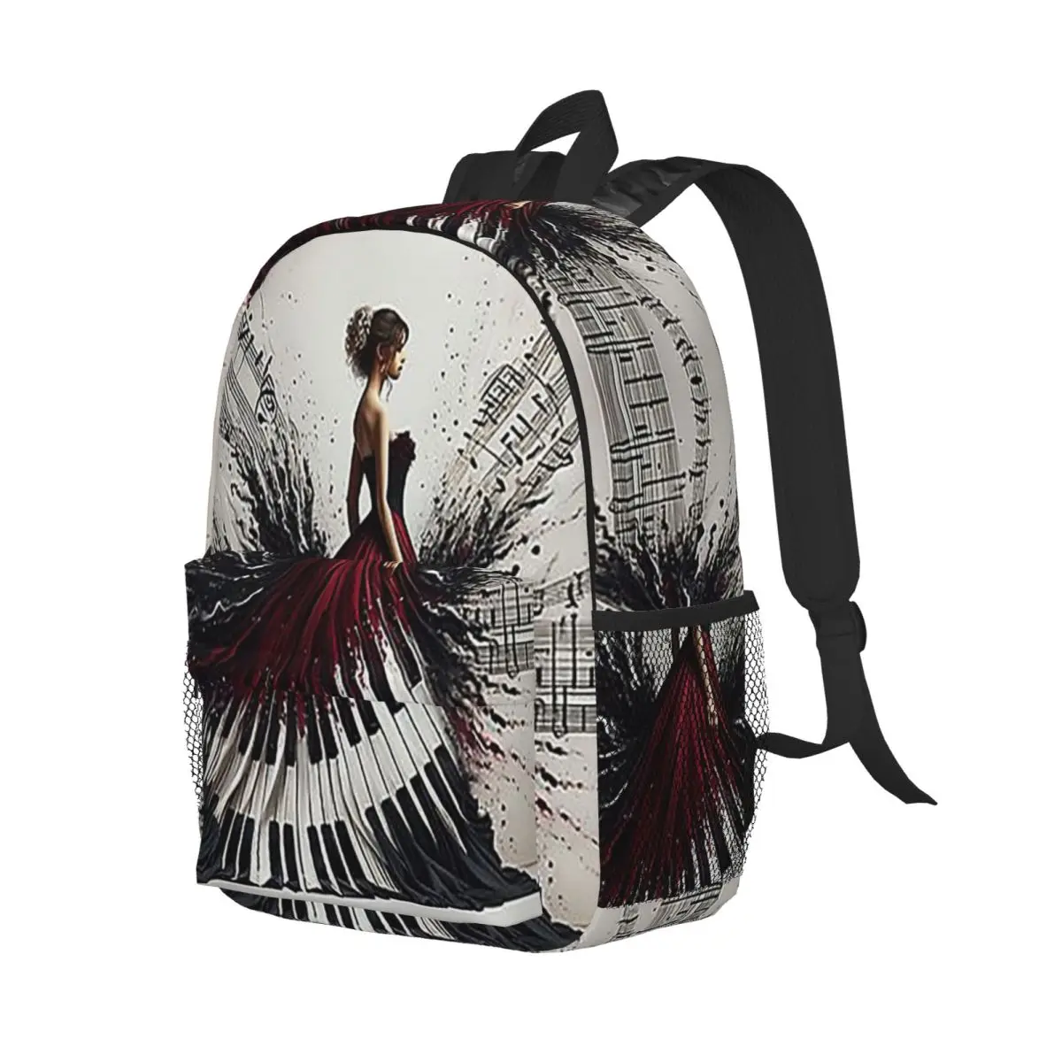 Beautiful Lady Piano Musical Notes, Wavy Dress Backpack Student Boys Girls BookBag Men Women School Bag Computer Shoulder Bags
