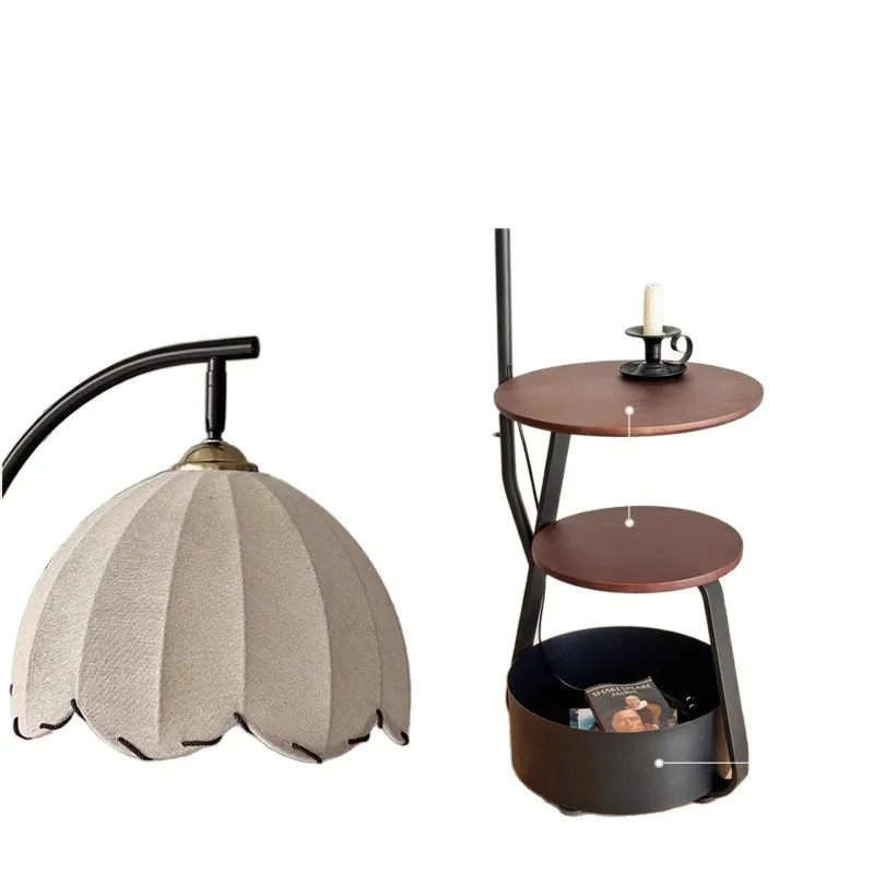 

Medieval living room floor lamp creative sofa side high-end feeling bedside storage coffee table bedroom retro floor lamp