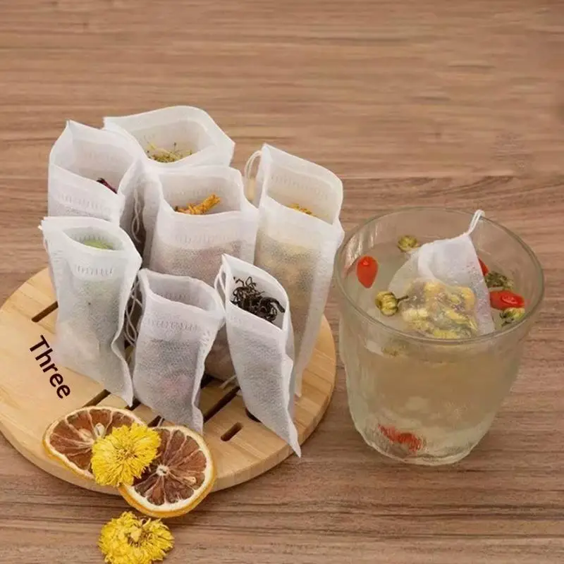 100Pcs Disposable Tea Bag Pouch Empty Non-woven Fabric Drawstring Bag For Tea Infuser Spice Loose Coffee Seal Filter Mesh Bag