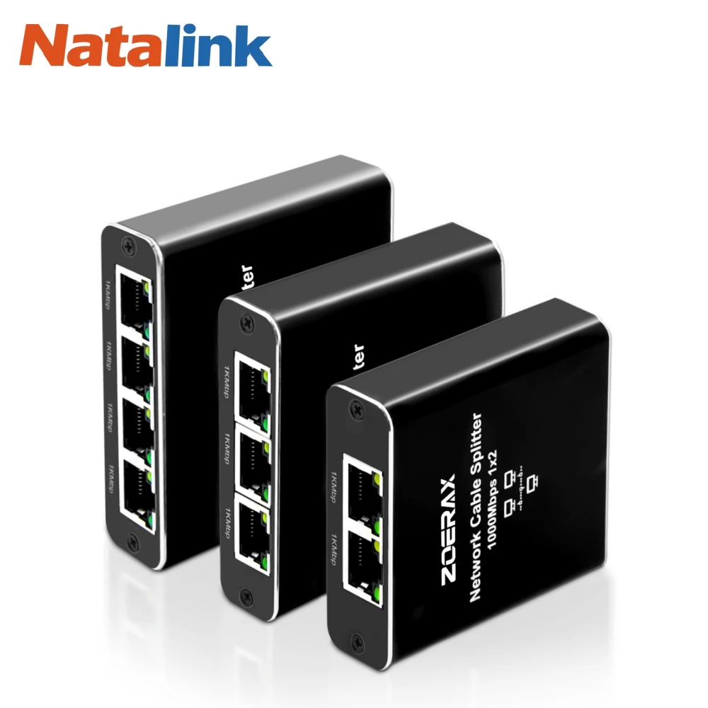 Natalink RJ45 Splitter 1 to 2/3/4 Ethernet Adapter Internet Network Cable Extender RJ45 Coupler for PC Laptop TV Box Router