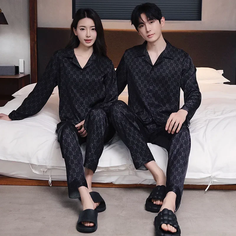 Couple Loungewear Nightwear Long Sleeve Sleep Trousers Silk Satin Sense Of Luxury Spring Autumn Summer Suit Loose Simple Casual