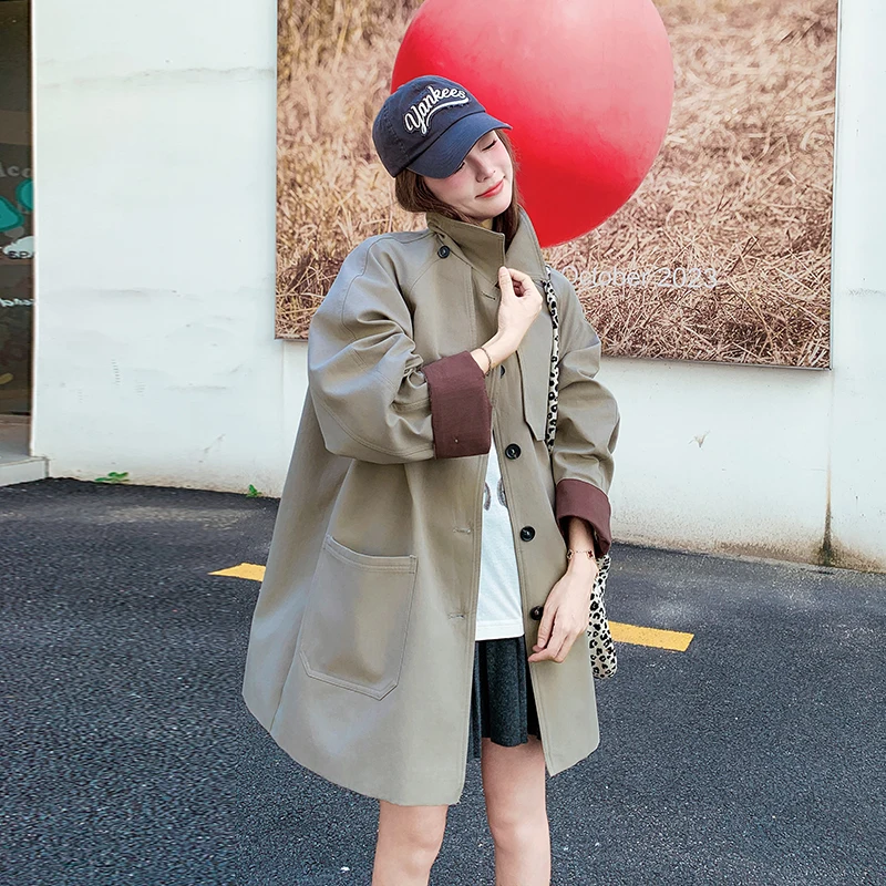 

SuperAen Designed Patchwork Long-sleeved Korean Style Oversize Mid-length Coat Women 2026 Spring and Autumn New Trench