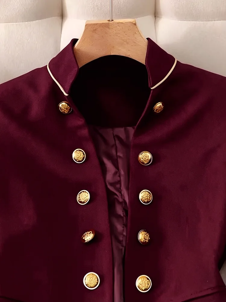 Chic Stand Collar Long Sleeve Jacket Outerwear Office Lady Spring Autumn Fashion Elegant Tailed Blazers Coat For Women 2026 Tops