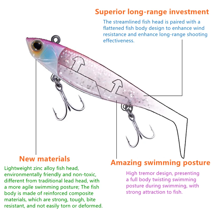 طعوم صيد لينة بذيل إيف نيويو ، رأس سمك من سبائك الزنك ، هزازة صناعية ، طُعم ، 11 جم ، 15 جم ، 25 جم ، 82 باس ، 92 ، وهمية #3