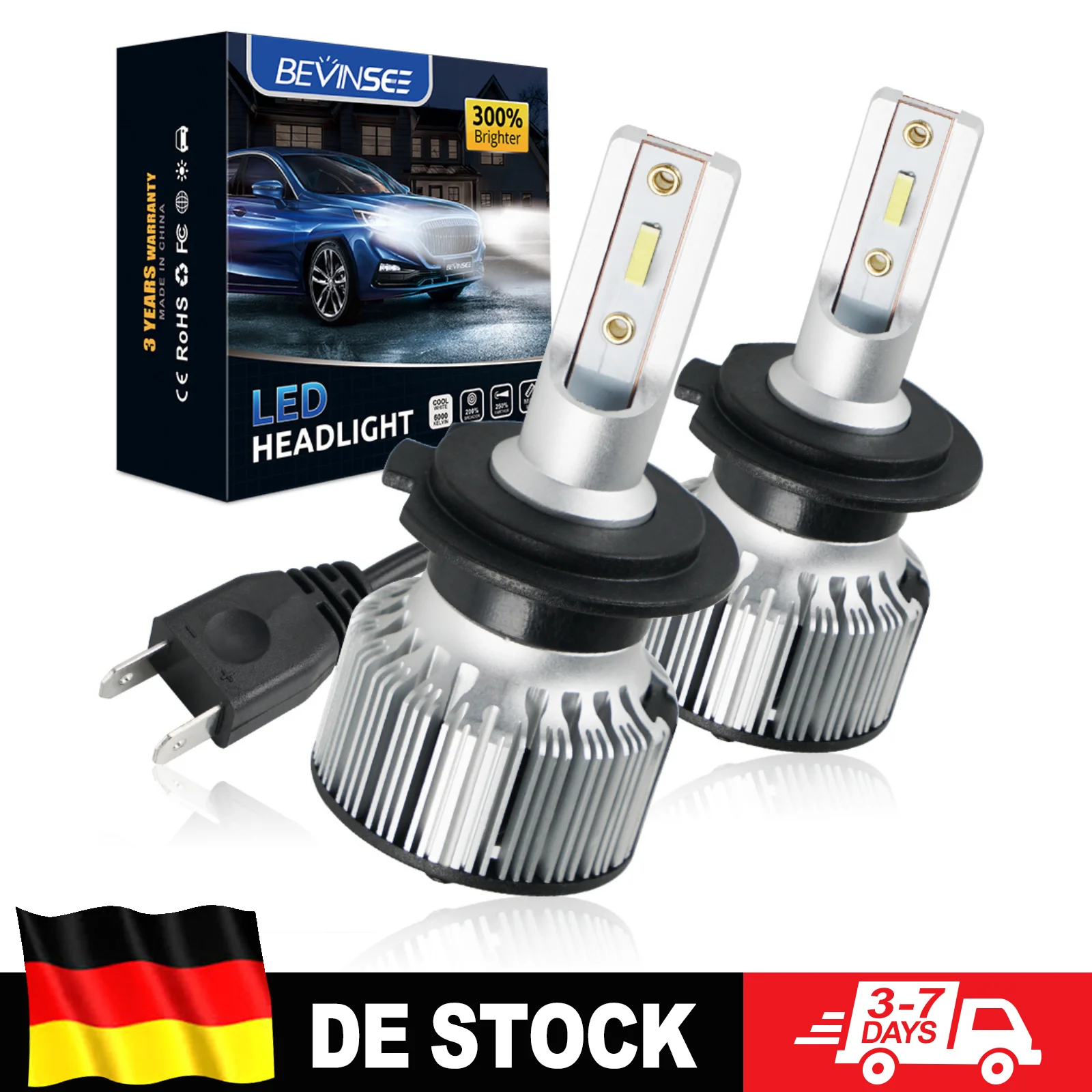 BEVINSEE H7 LED-Lampe H4 LED-Scheinwerfer Fern-/Abblendlicht LED-Autoscheinwerfer Mini-Größe Plug&Play 6000K Weiß 12V, Halogen-Ersatzlampe
