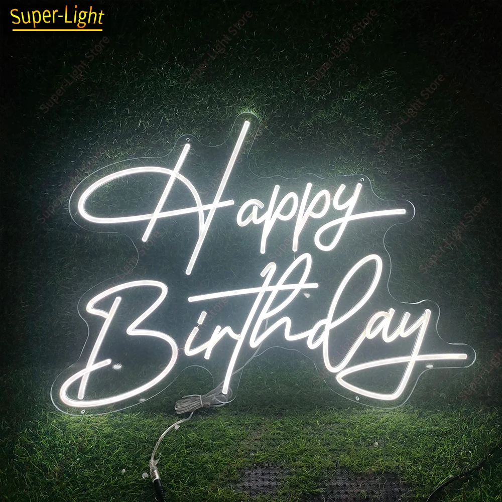 

Large Happy Birthday Led Light Sign Custom Neon Sign Personalized Gift Party Birthday Neon Sign Wall Decor High 37cm Width 50cm