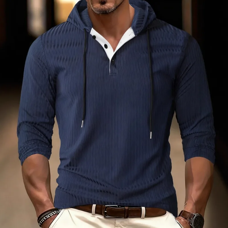 

Мужской осенне-зимний повседневный спортивный пуловер с длинными рукавами и эластичной толстовкой с капюшоном