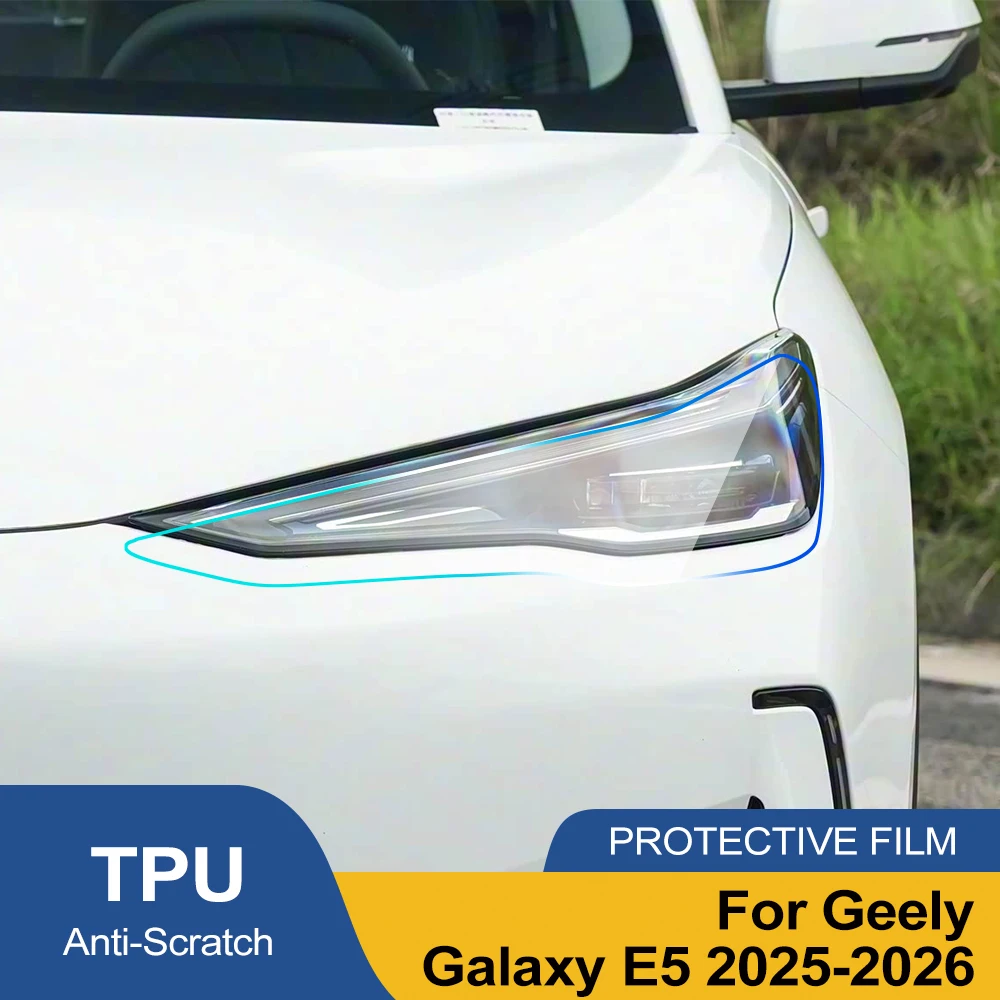 Für Geely Galaxy E5 2025-2026 Rauchschwarz Hochglanz Vorgeschnittene Scheinwerferschutzfolie TPU PPF Kratzfeste Auto-Vinylfolie Set – Detail 1