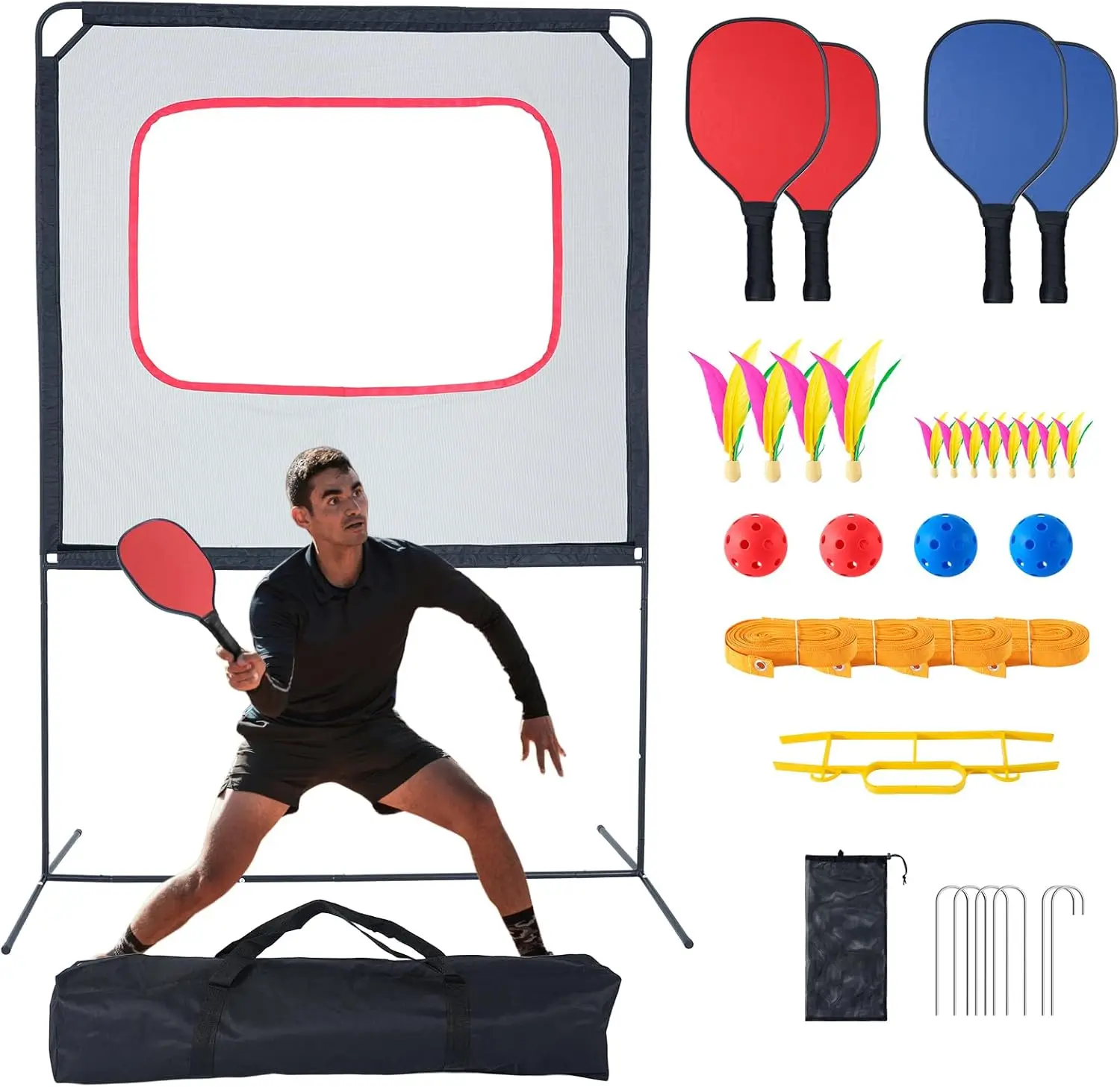 แบบพกพา All-in-1 ชุดสําหรับ Pickleball แบดมินตันเทนนิสสุทธิสําหรับ Backyard สนุกเกมอุปกรณ์เสริมอุปกรณ์