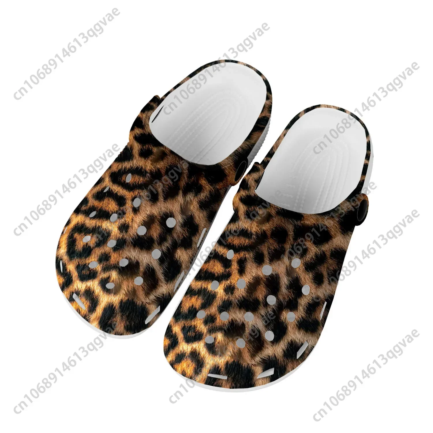 Homens e mulheres leopardo impressão personalizada sapatos de água, maré adolescente impressa, chinelos de praia causais, buraco respirável, casa tamancos, moda adolescente