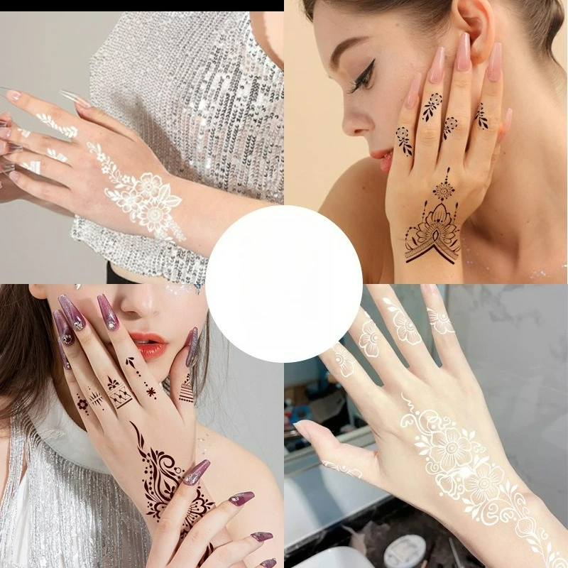 

Brown White Waterproof Henna Tattoo Stickers for Women Flower Fake Tattoo for Hand Temporary Tattoos for Wedding Party Festival