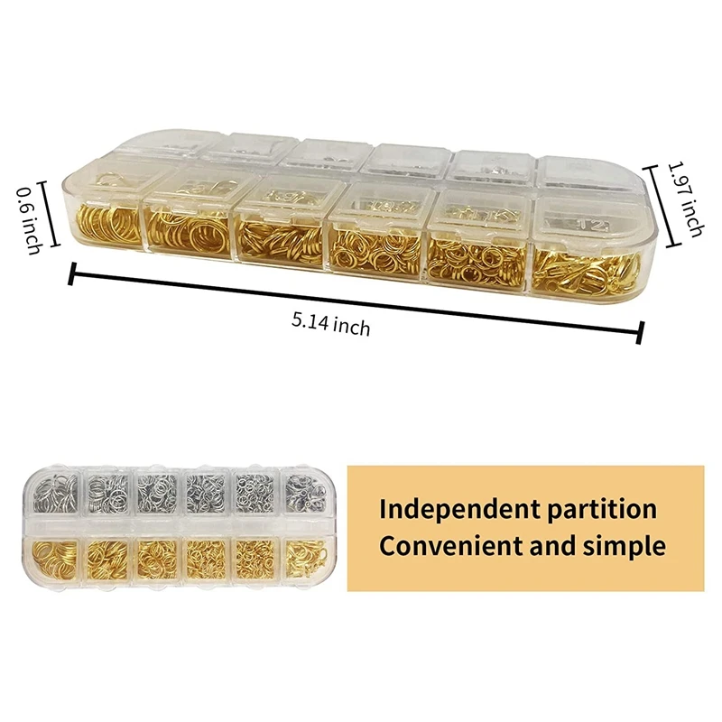 1204 قطعة من حلقات الانتقال المفتوحة ومشابك جراد البحر مجموعة نتائج المجوهرات مع كماشة لصنع المجوهرات (فضي وذهبي)