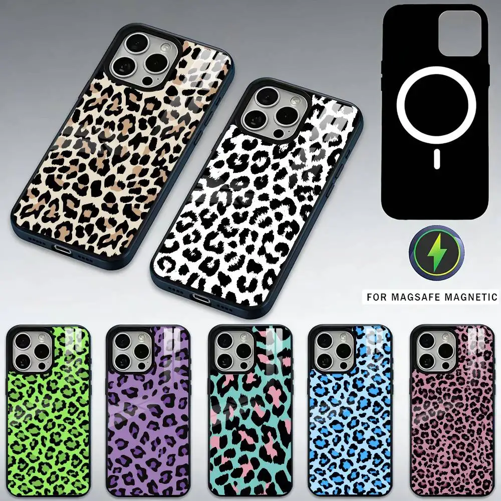 

Leopard Print Phone Case For iPhone17,16,15,14,13,12,11 Plus,Pro Max Magnetic For Magsafe Wireless Charging
