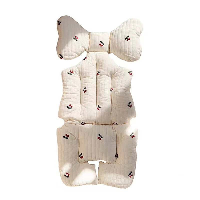 New Baby Stroller Embroidered Cushion Baby Car Seat Cushion Cotton Seat Pad Autumn Winter Thickened Baby Stroller Accessories