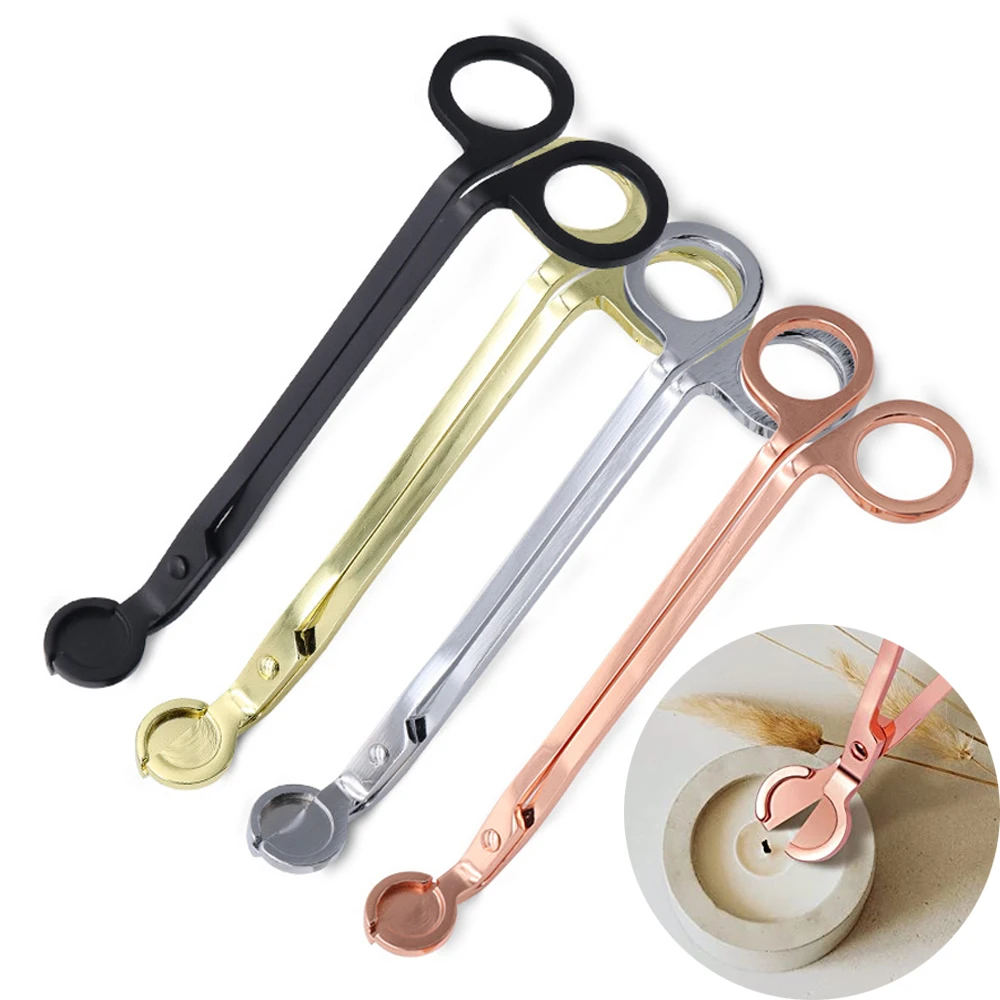 Ciseaux à mèche de bougie en acier inoxydable, tête ronde, coupe-noyau de bougie, coupe-bougie bricolage, outils d\'encens, noir, or rose, 18cm