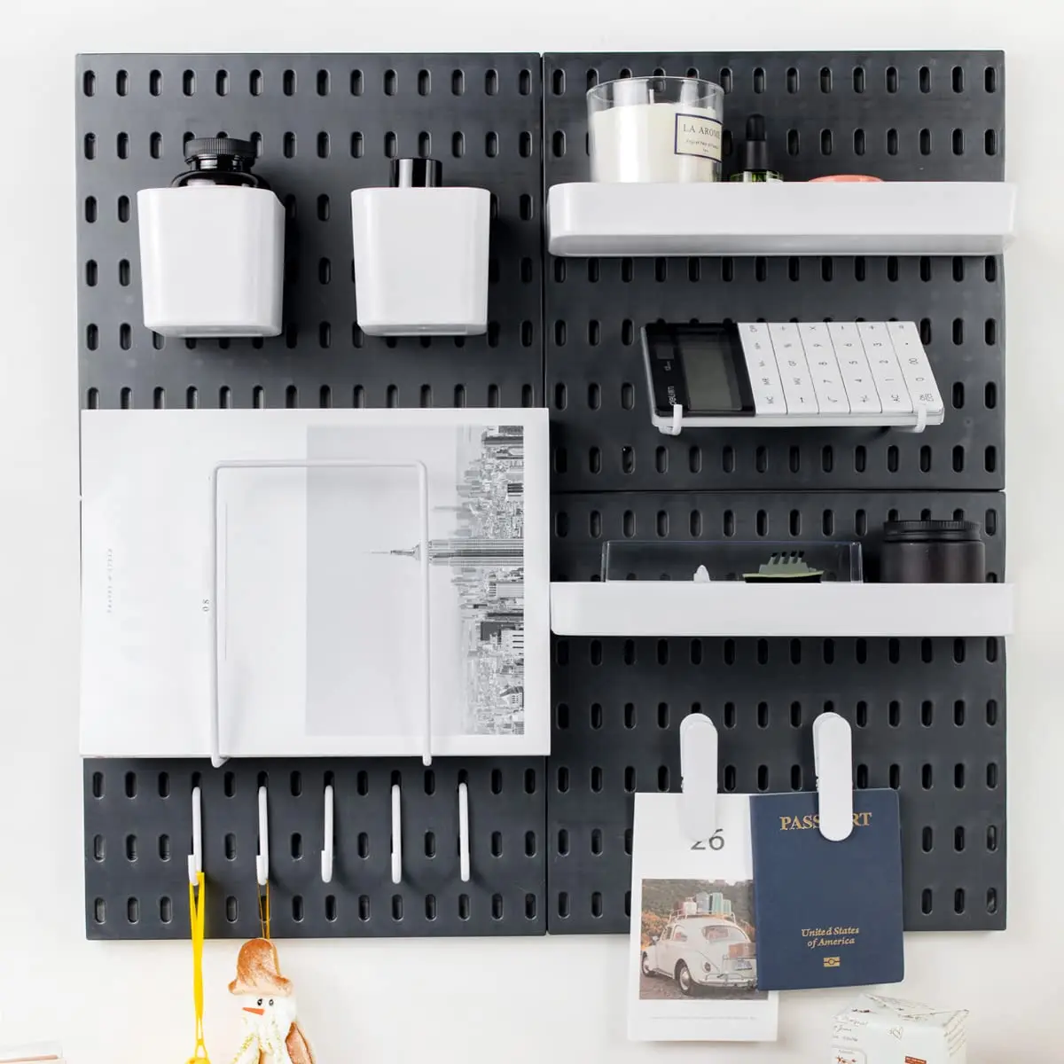 Pegboard Combination Kit for Wall Organizer, Peg Board Kits for Kitchen, Bedroom, Office, Bathroom, Black, White Accessories