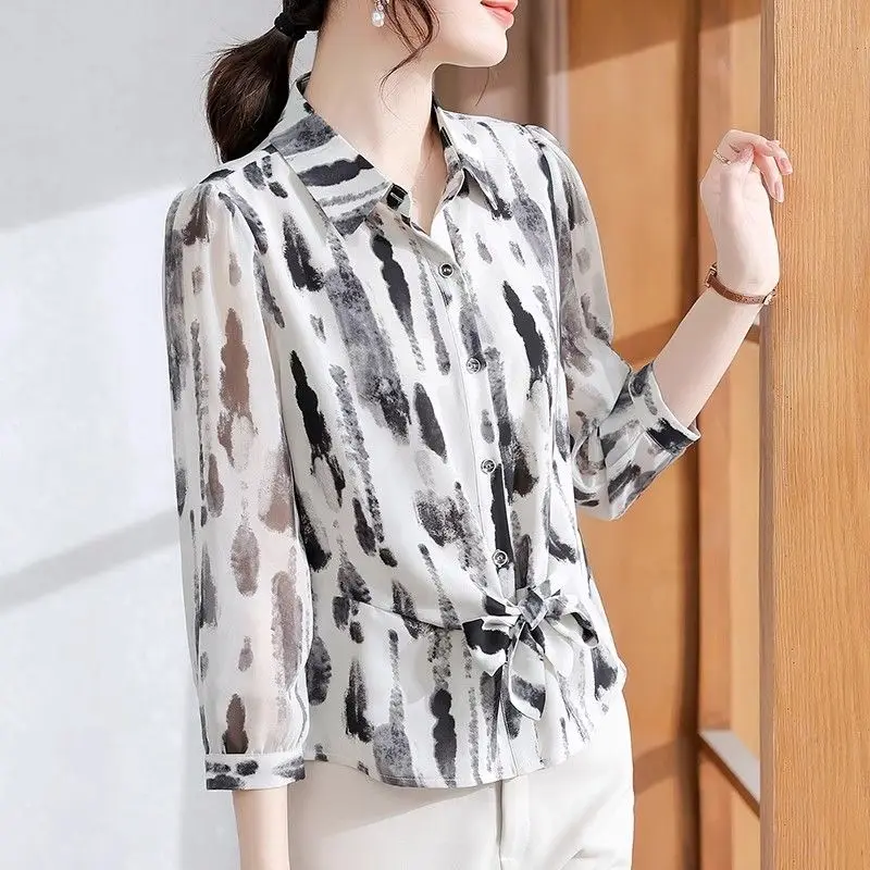 Camicetta estiva in chiffon a maniche lunghe Camicia elegante per protezione solare da donna di mezza età