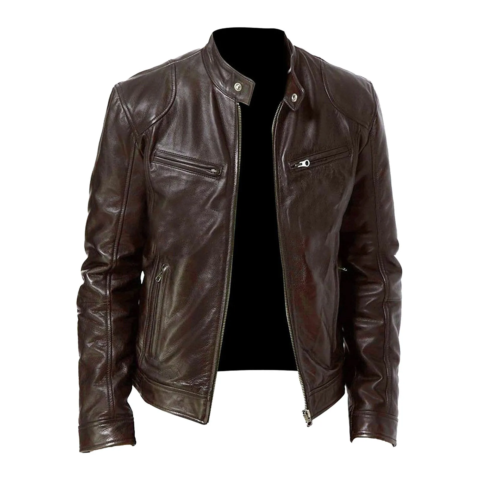 Jaqueta de couro PU masculina, casaco casual de inverno, top quente, outwear grosso, blusa de motocicleta, blusão motoqueiro