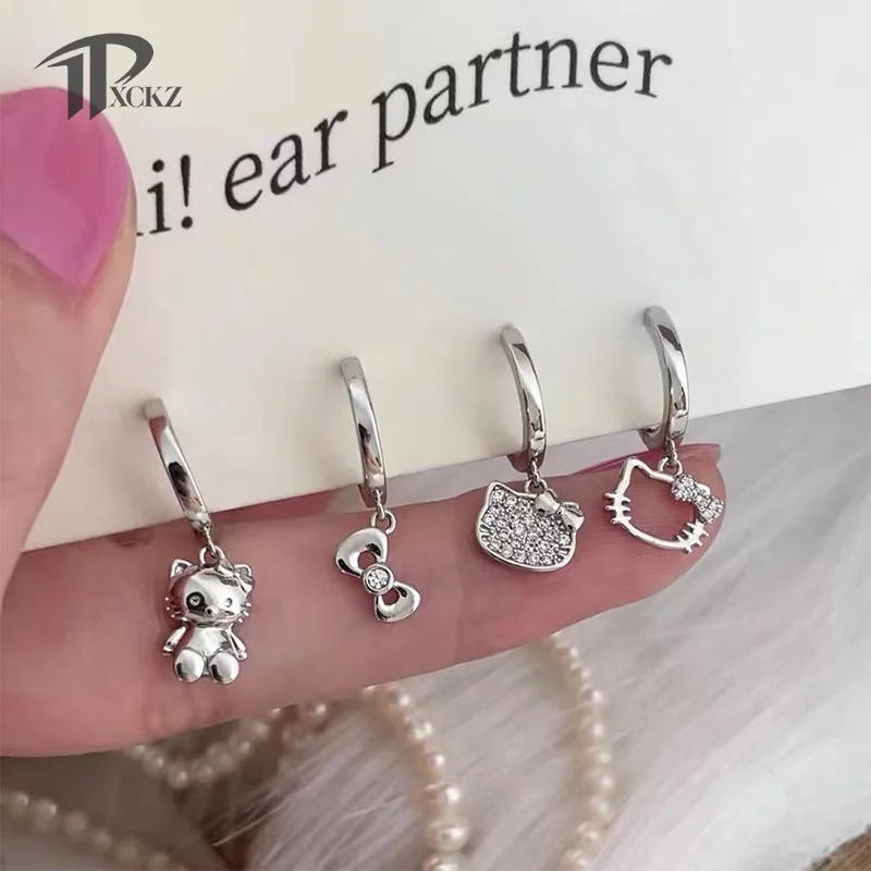 

2PCS Kawaii Sanrioed Hello Kitty Earrings Student Spice Girl Harajuku Style Diamonds Korean Style SweetLovely Girl Ear Clip Gift