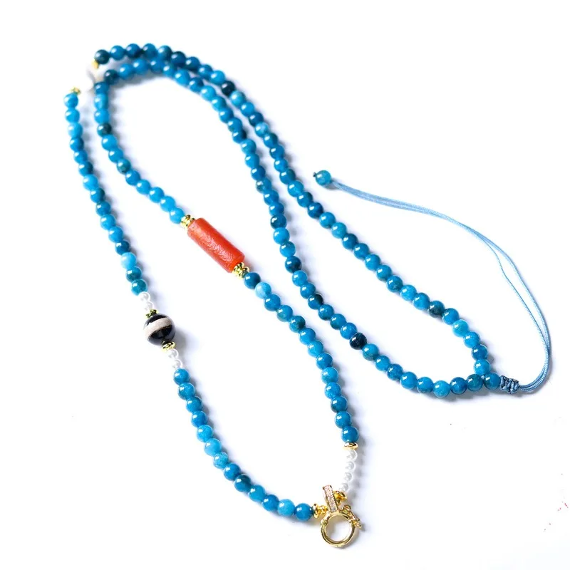 Handwoven Blue Chalcedony Universal Pendant Cord New Chinese Style Exquisite Landscape Pattern Clavicle Chain for Women Gifts