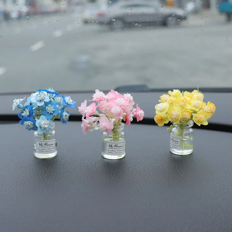 Artificial Plant Cartoon Resin Flower Car Interior Pendant Auto Rearview Mirror Decoration Cute Miniature Ornament Accessories