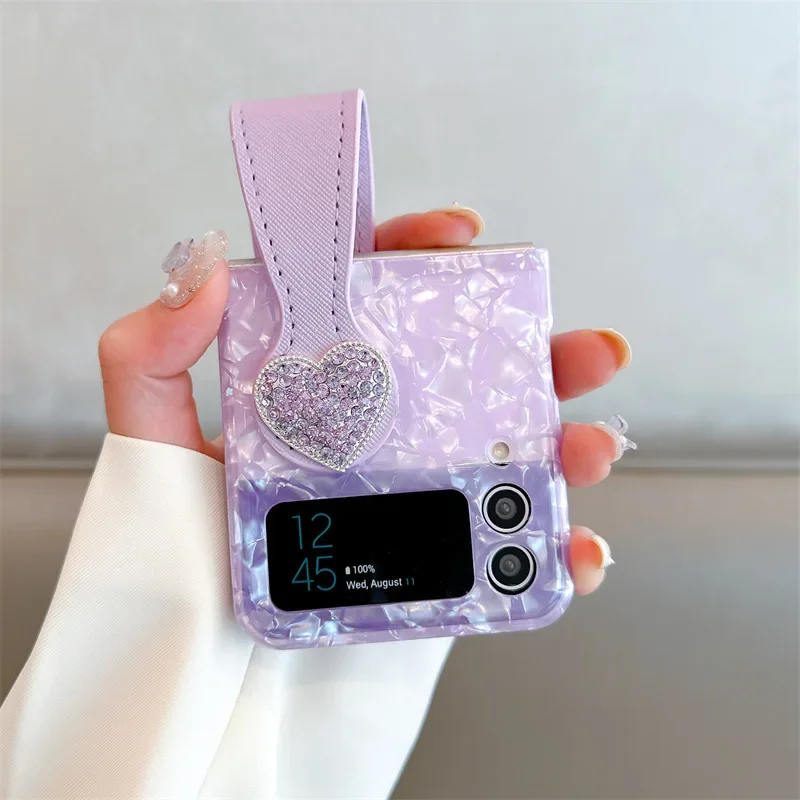 เคสโทรศัพท์กรอบสายคล้องหัวใจสำหรับ Samsung Galaxy Z flip 6 5 4 3ฝาหลังป้องกันสำหรับ ZFlip4 ZFlip5 ZFlip6เคส