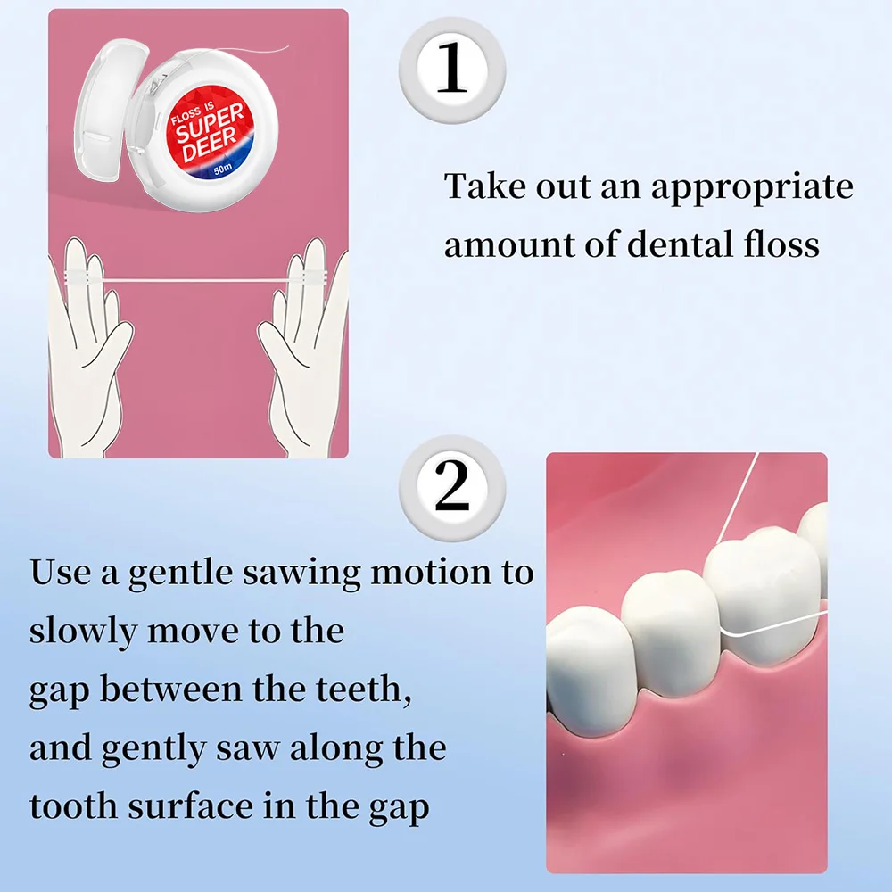 50 m/Rolle gewachste Zahnseide mit frischem Atem, ultrafeine, starke Zahnseide für Erwachsene, Zahnspangen, kieferorthopädische Pflege und Zahnfleischpflege
