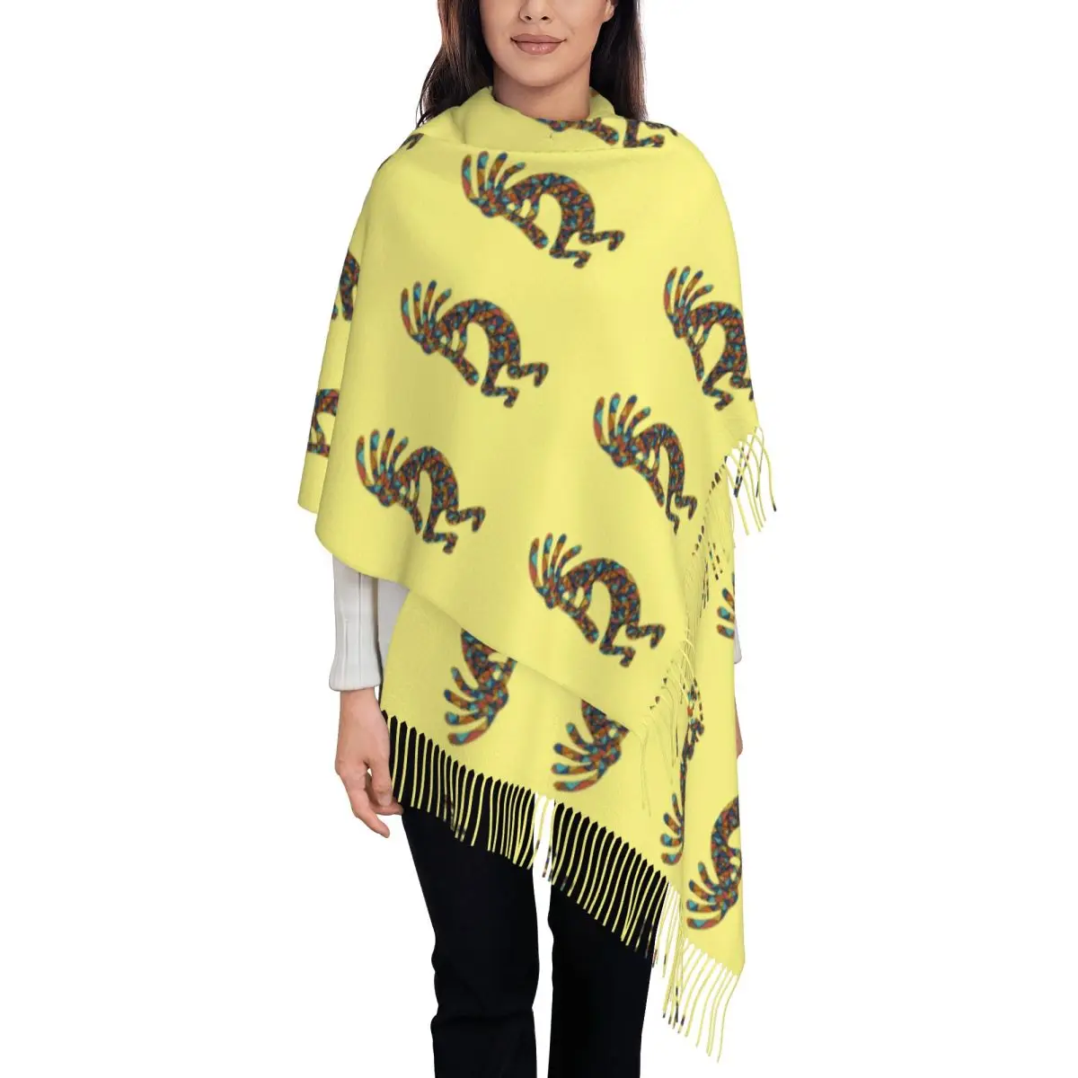 

Custom African Tribal Native American Kokopelli Scarf Wrap Women Long Winter Warm Tassel Shawl Unisex Scarves