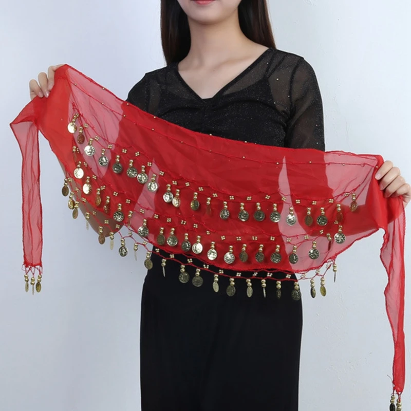 1pcs Women Belly Dance Hip Scarf Accessories 3 Row Belt Skirt With 72pcs Gold Color Coins Waist Chain