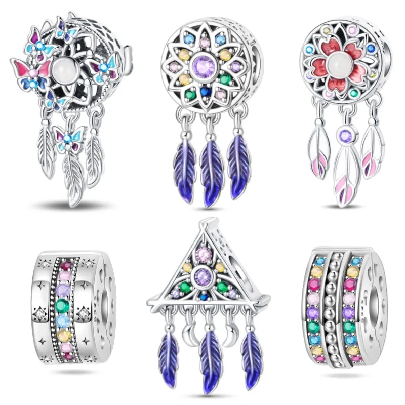 

Original Fit Pandora Bracelet S925 Sterling Silver Dreamcatcher Series Colored Zircon Charms For Women Jewelry DIY Beads Gift