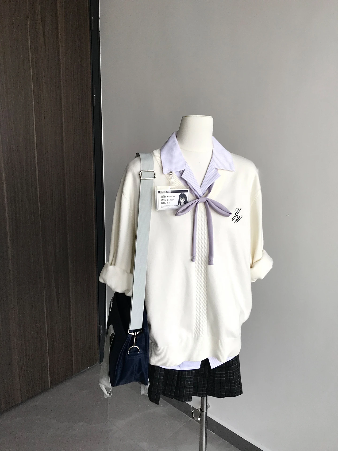 

Original JK Sle Fi Ball Sweater Set V-Ne Overhead Milk White Knitted Embroidery Top for Women Casual Loose Fit Long Sve