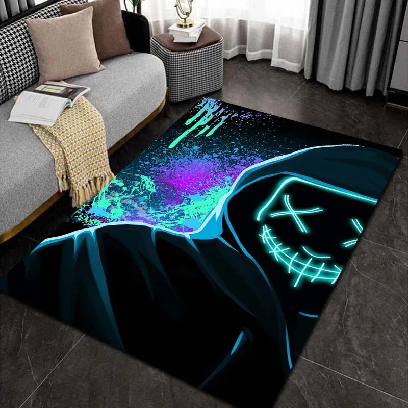 Video Game Joystick Neon Art Print Flannel Area carpet Non‑Slip Floor Mat For Couch Bedroom Living Room Indoor Home Decor Gift